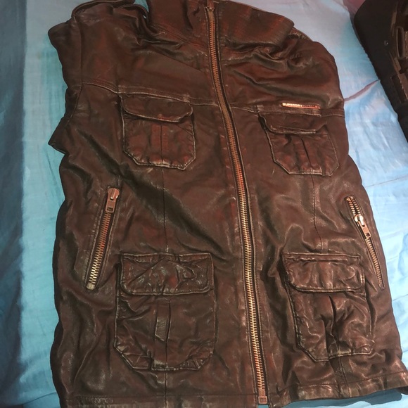A black leather jacket ( super dry )